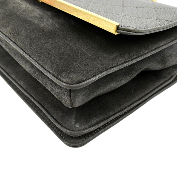 CHANEL Lady Coco Flap Suede Caviar Leather Crossbody Bag Gray