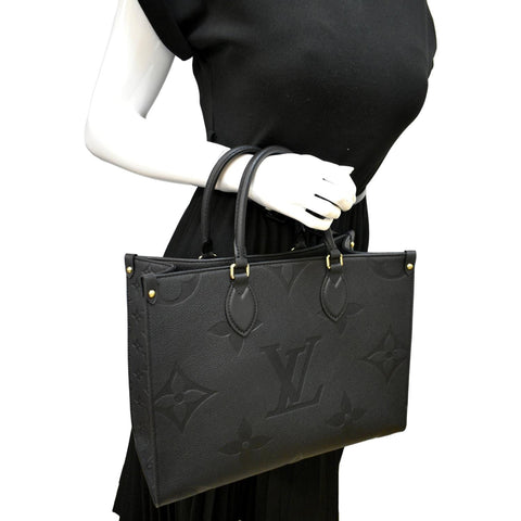LOUIS VUITTON Onthego MM Giant Monogram Empreinte Leather Tote Shoulder Bag Black
