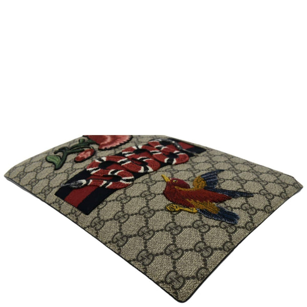 GUCCI King Snake Hummingbird GG Supreme Embroidered Clutch Bag Beige 431416
