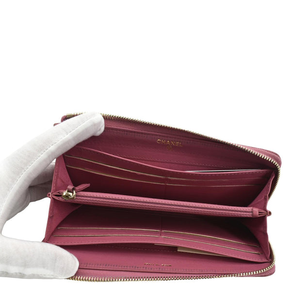 Chanel CC Quilted Leather Zip Wallet Pink - Inside