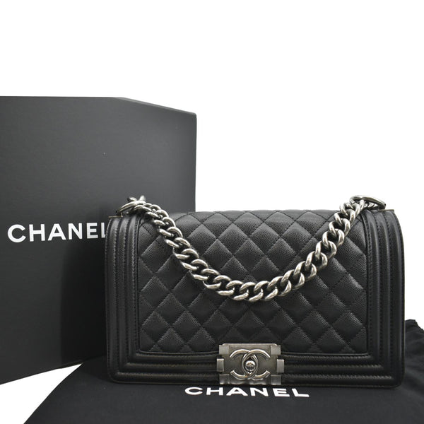 CHANEL Medium Boy Flap Caviar Leather Shoulder Bag Black