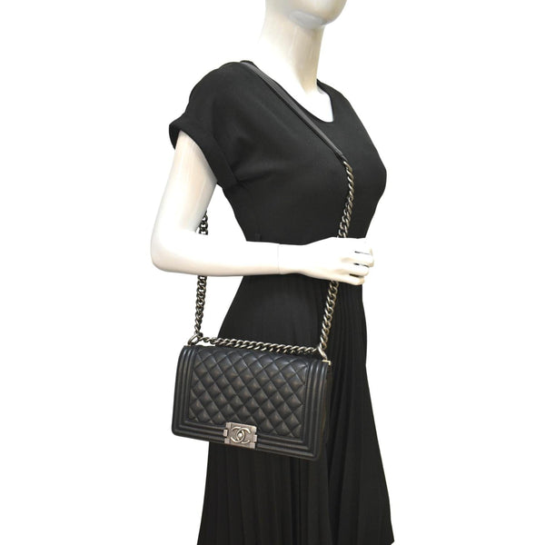 CHANEL Medium Boy Flap Caviar Leather Shoulder Bag Black