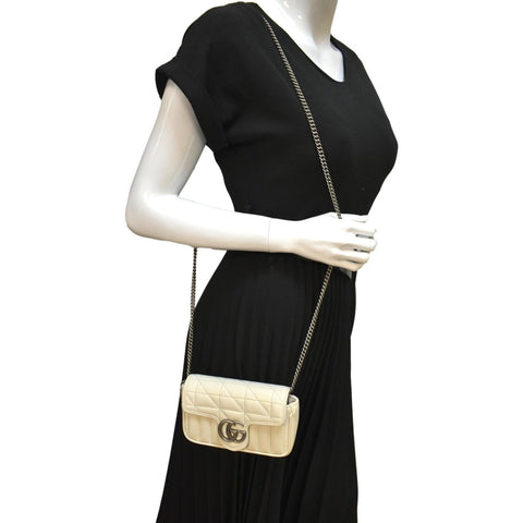 GUCCI GG Marmont Super Mini Matelasse Leather Shoulder Bag White 476433