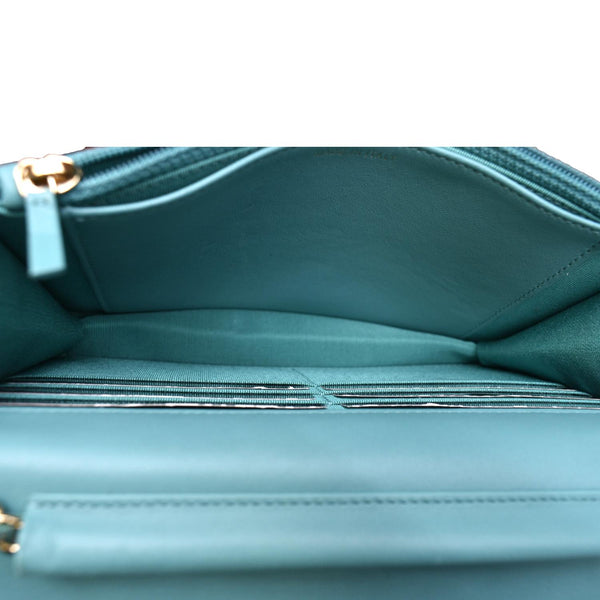 CHANEL CC WOC Chevron Leather Wallet On Chain Crossbody Bag Turquoise