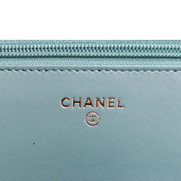 CHANEL CC WOC Chevron Leather Wallet On Chain Crossbody Bag Turquoise