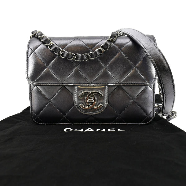 CHANEL Like a Wallet Quilted Lambskin Leather Shoulder Bag Gunmetal Metallic