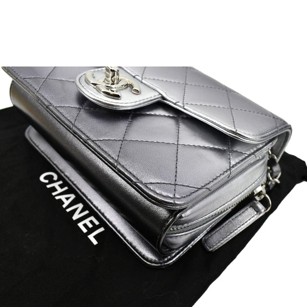 CHANEL Like a Wallet Quilted Lambskin Leather Shoulder Bag Gunmetal Metallic