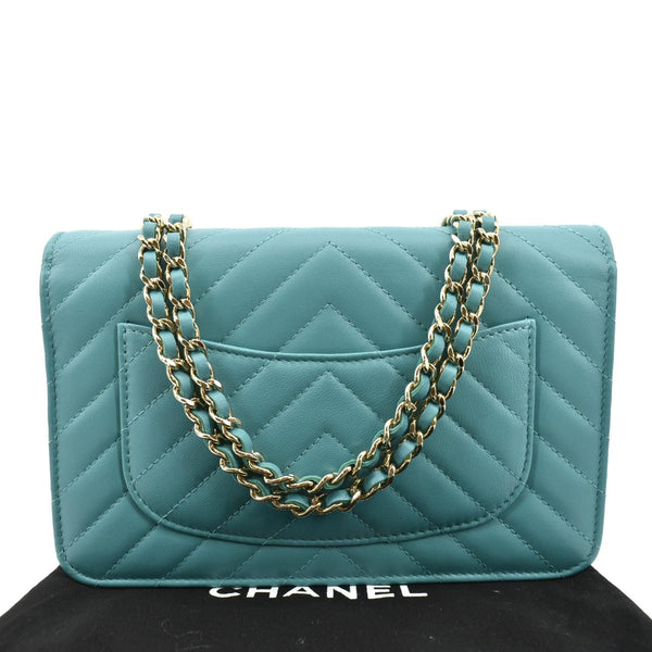 CHANEL CC WOC Chevron Leather Wallet On Chain Crossbody Bag Turquoise