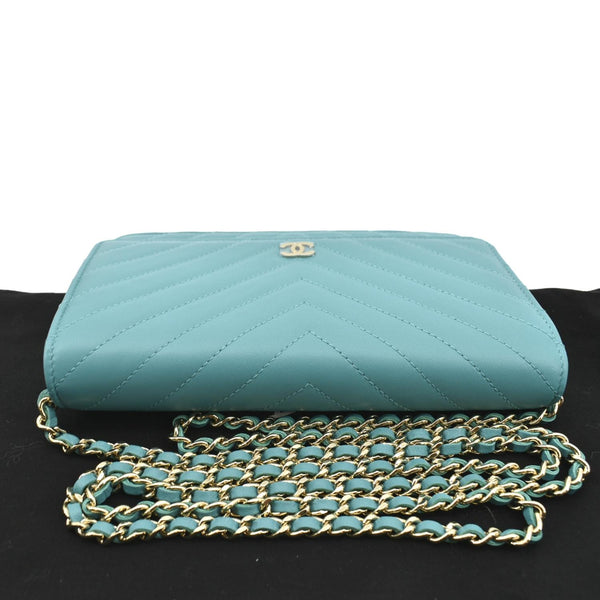 CHANEL CC WOC Chevron Leather Wallet On Chain Crossbody Bag Turquoise