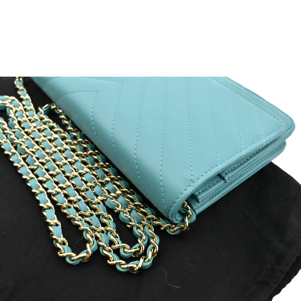 CHANEL CC WOC Chevron Leather Wallet On Chain Crossbody Bag Turquoise