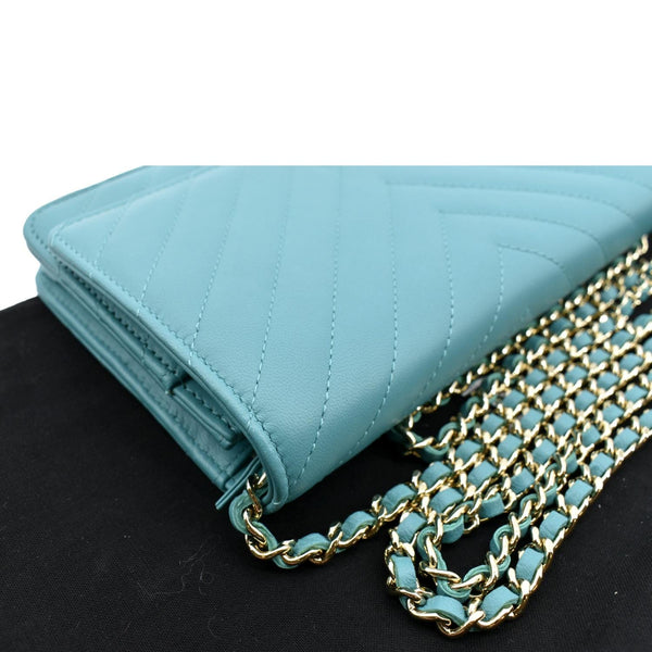 CHANEL CC WOC Chevron Leather Wallet On Chain Crossbody Bag Turquoise