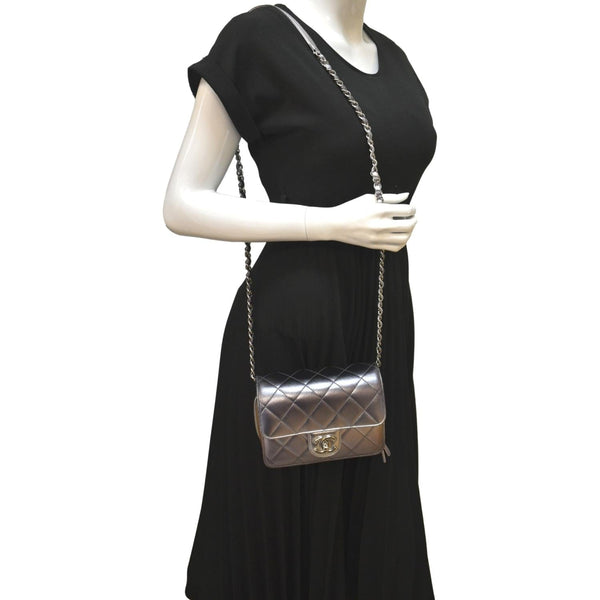 CHANEL Like a Wallet Quilted Lambskin Leather Shoulder Bag Gunmetal Metallic