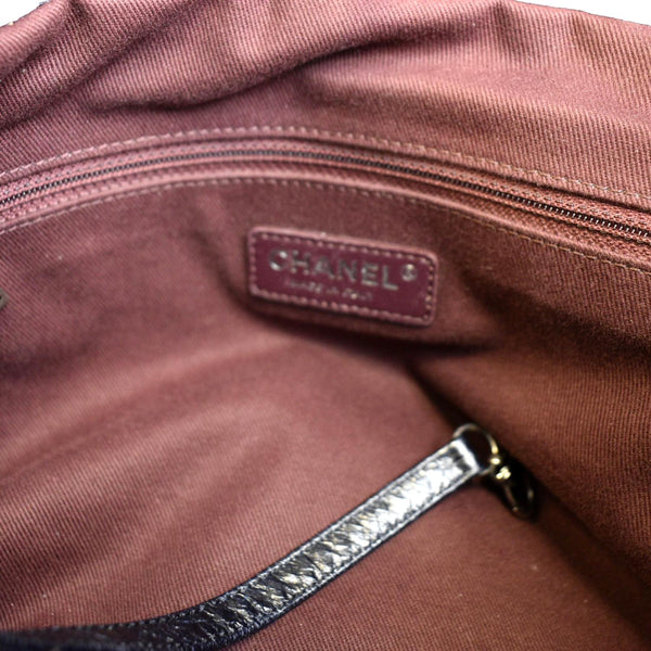 CHANEL Glazed Aged Calfskin Distressed Tote Shoulder Bag Blue