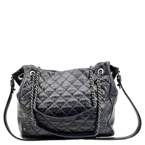 CHANEL Glazed Aged Calfskin Distressed Tote Shoulder Bag Blue