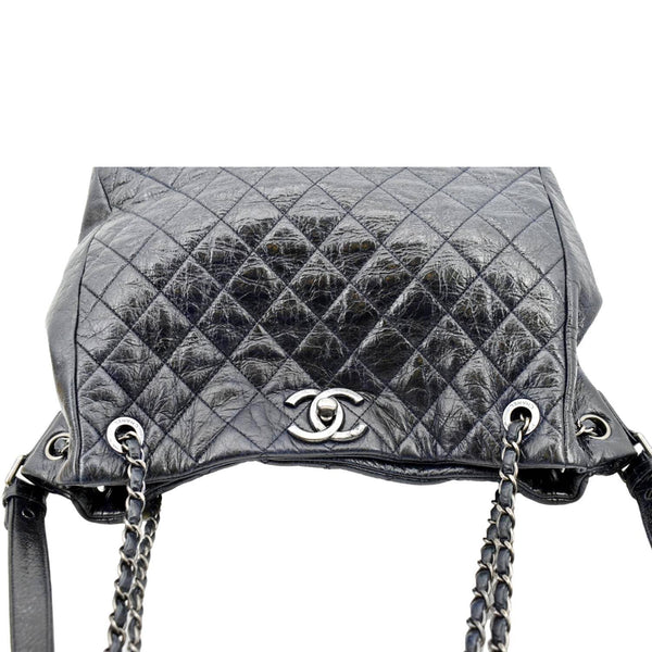 CHANEL Glazed Aged Calfskin Distressed Tote Shoulder Bag Blue