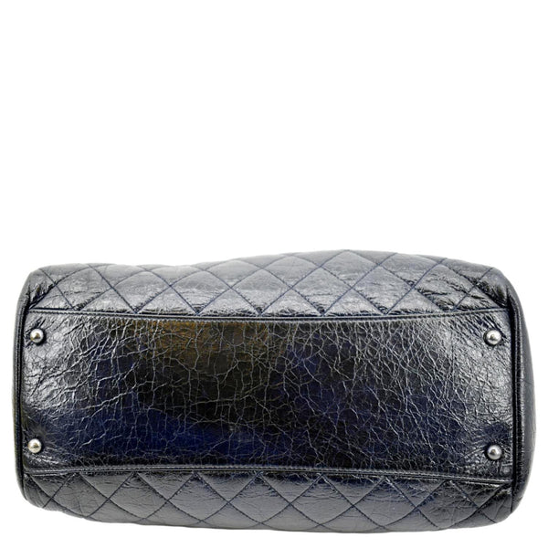 CHANEL Glazed Aged Calfskin Distressed Tote Shoulder Bag Blue