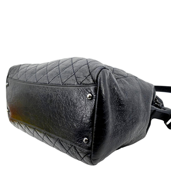 CHANEL Glazed Aged Calfskin Distressed Tote Shoulder Bag Blue