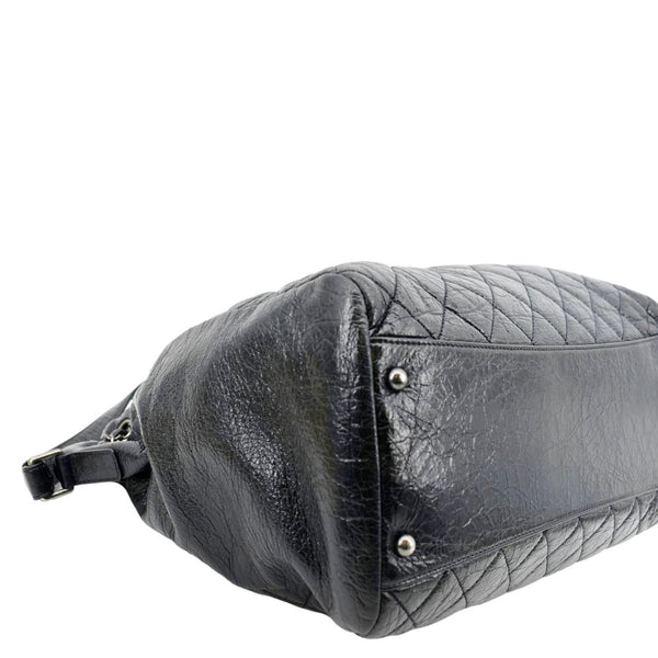 CHANEL Glazed Aged Calfskin Distressed Tote Shoulder Bag Blue