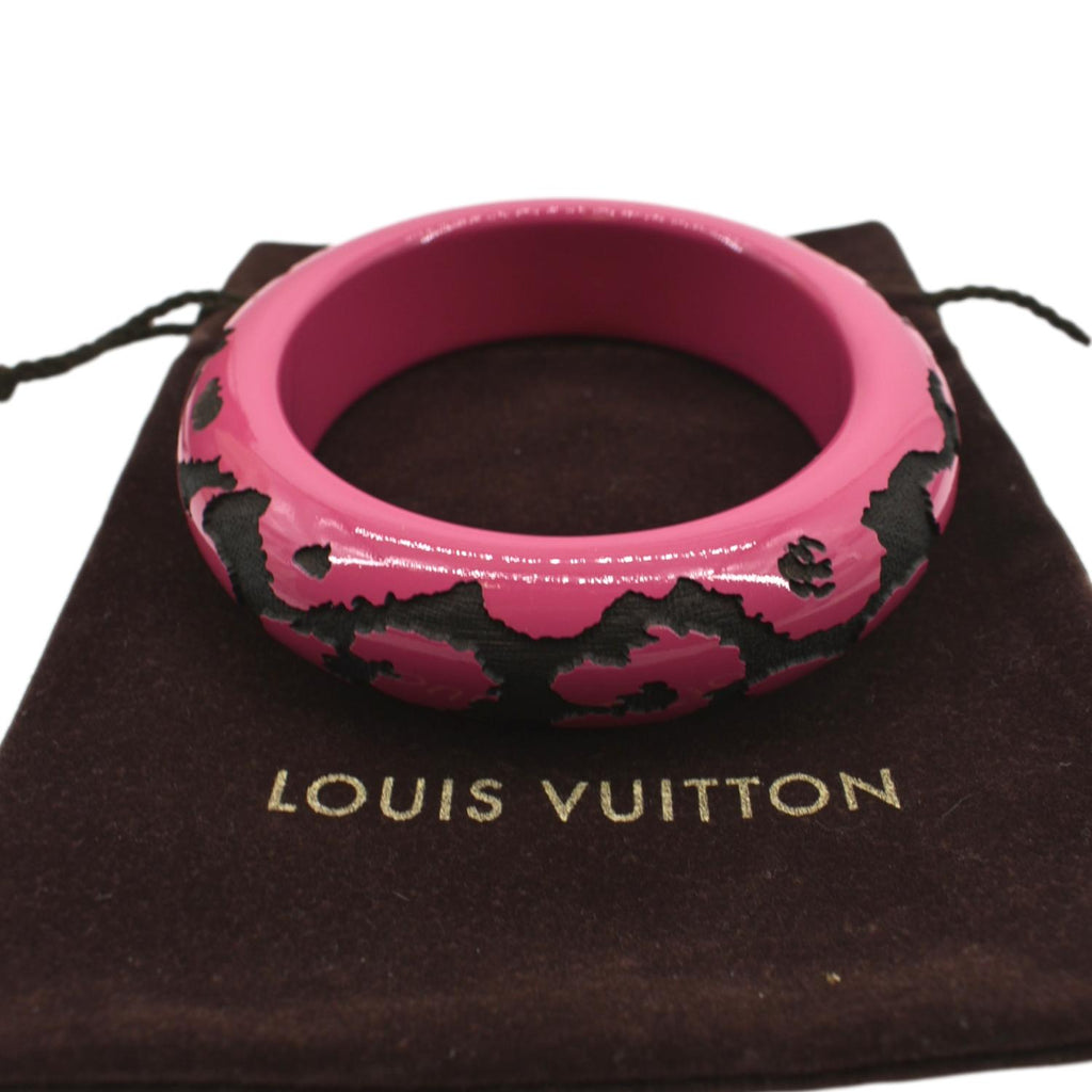 LOUIS VUITTON LV Monogram Wood Red/Brown Bangle Bracelet 8 1/8, 1 1/2 wide