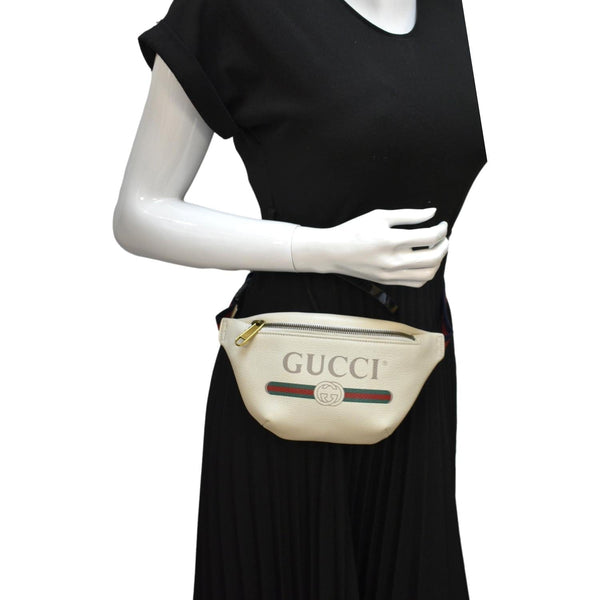 GUCCI Print Small Leather Belt Waist Bum Bag White 527792