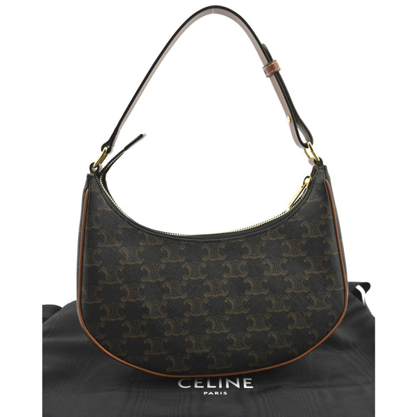 Celine Ava Triomphe Canvas Calfskin Shoulder Bag Tan - Back