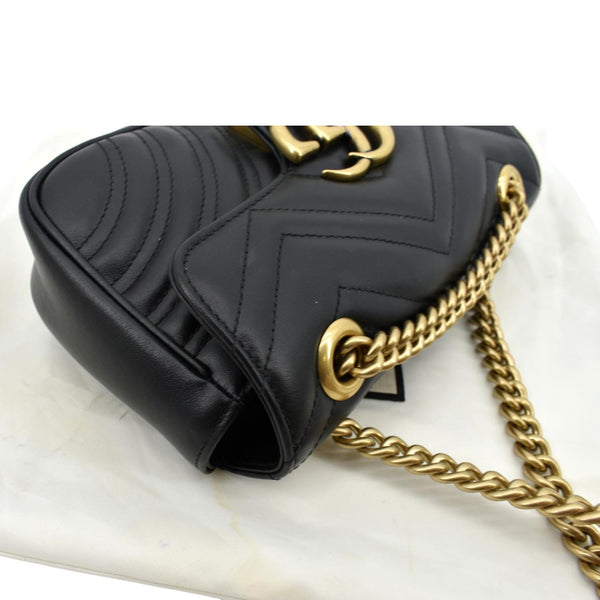 Gucci GG Marmont Mini Leather Shoulder Bag Black - Top Right