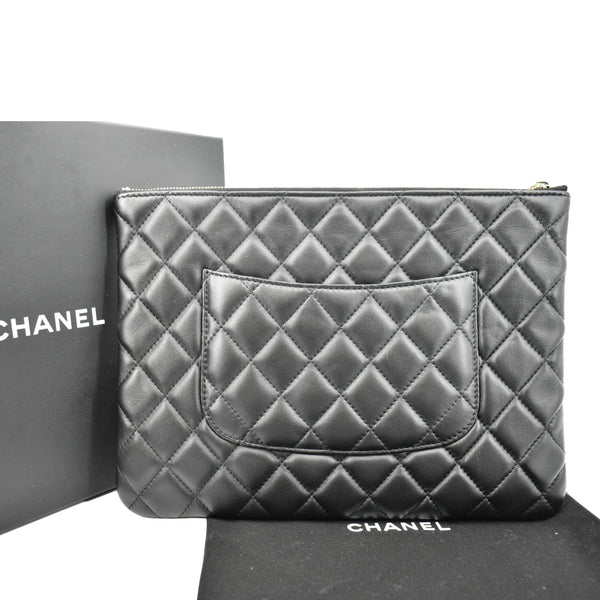 Chanel O-Case Quilted Lambskin Leather Zip Pouch Black - Back
