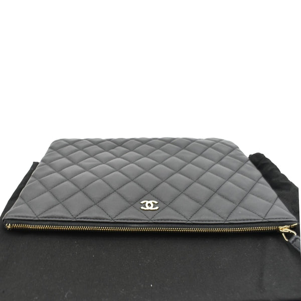 Chanel O-Case Quilted Lambskin Leather Zip Pouch Black - Top