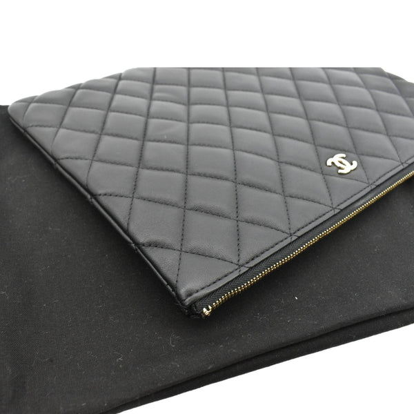 Chanel O-Case Quilted Lambskin Leather Zip Pouch Black - Top Right