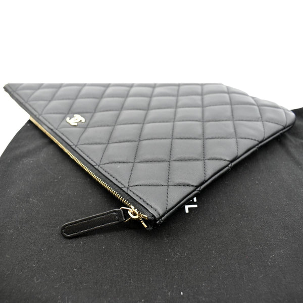 Chanel O-Case Quilted Lambskin Leather Zip Pouch Black - Top Left