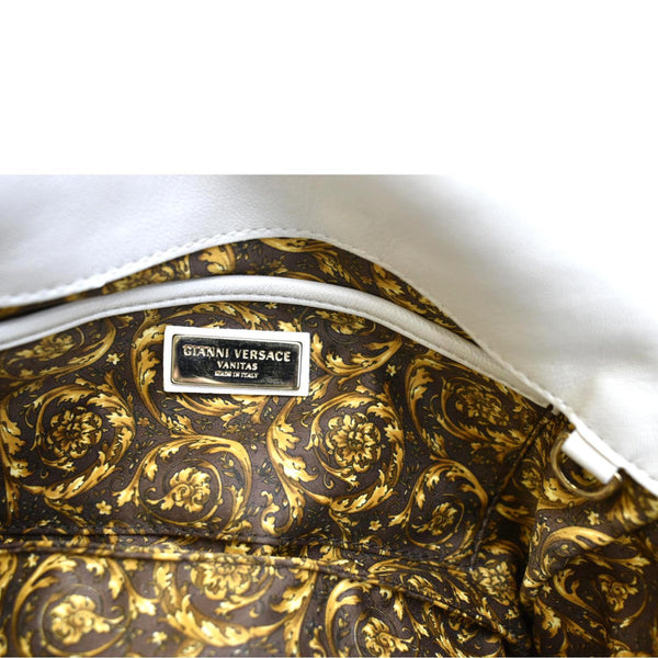 VERSACE Vanitas Medusa Tassel Leather Studded Shoulder Bag White