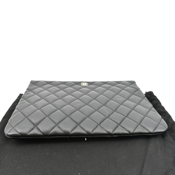 Chanel O-Case Quilted Lambskin Leather Zip Pouch Black - Bottom