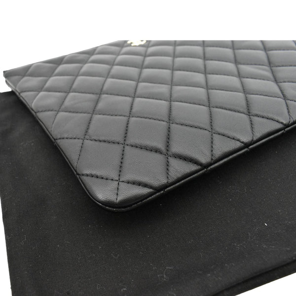 Chanel O-Case Quilted Lambskin Leather Zip Pouch Black - Bottom Left