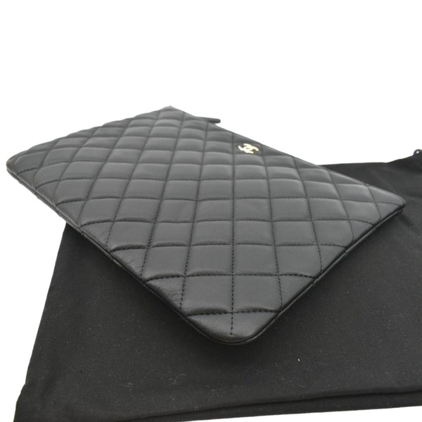 Chanel O-Case Quilted Lambskin Leather Zip Pouch Black - Bottom Right