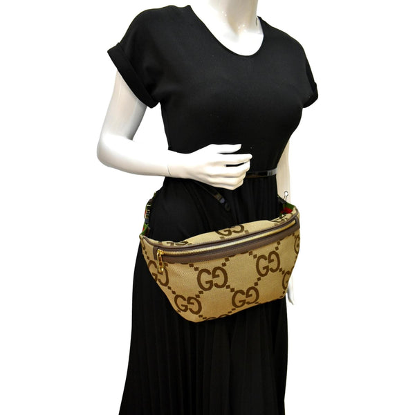 GUCCI Jumbo GG Canvas Leather Belt Bag Brown 696031