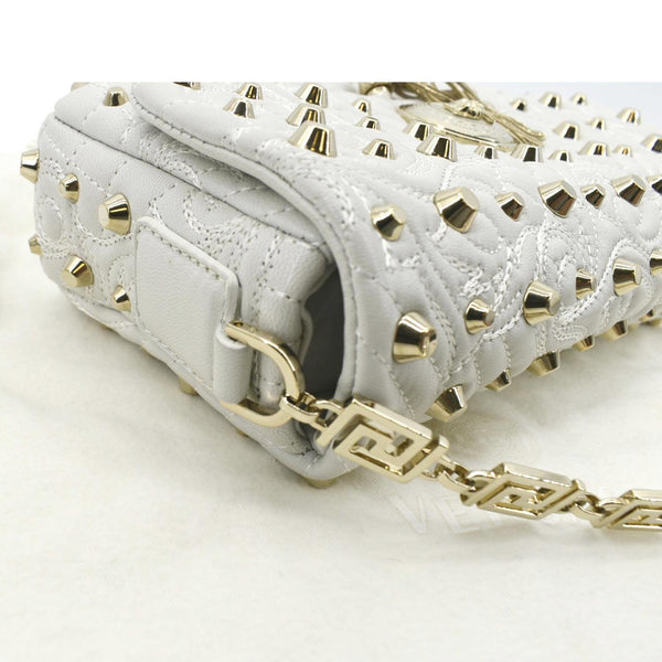 VERSACE Vanitas Medusa Tassel Leather Studded Shoulder Bag White
