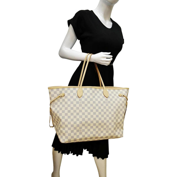 LOUIS VUITTON Neverfull GM Damier Azur Tote Shoulder Bag White