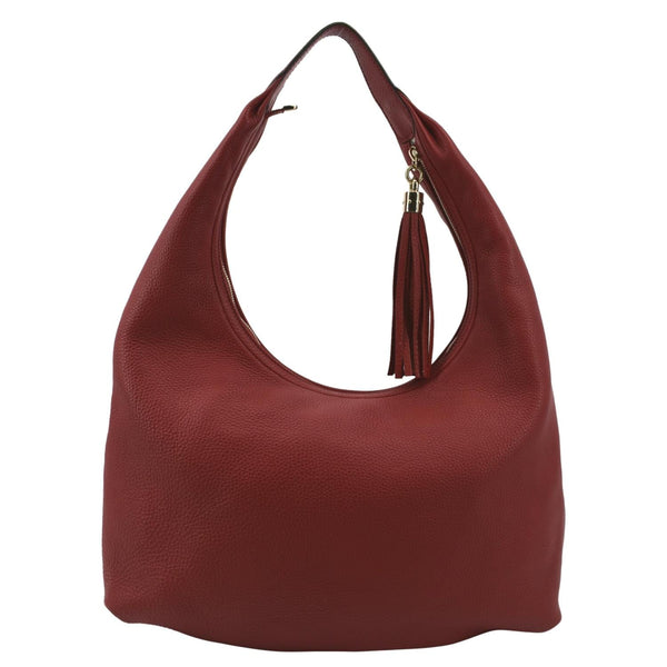 GUCCI Soho Pebbled Leather Hobo Shoulder Bag Red 282304