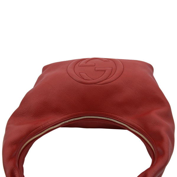 GUCCI Soho Pebbled Leather Hobo Shoulder Bag Red 282304
