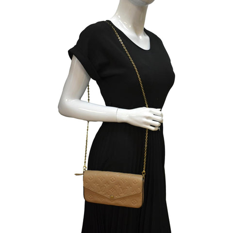 LOUIS VUITTON Felicie Monogram Empreinte Leather Pochette Crossbody Bag Light Brown