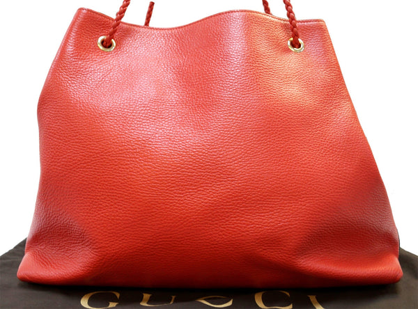 GUCCI Calfskin Large Braided Handle Gifford Tote Bag Red