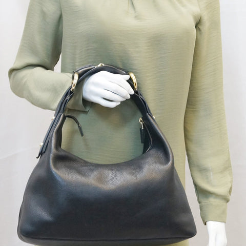 GUCCI Black Leather Horsebit Hobo Bag 115867