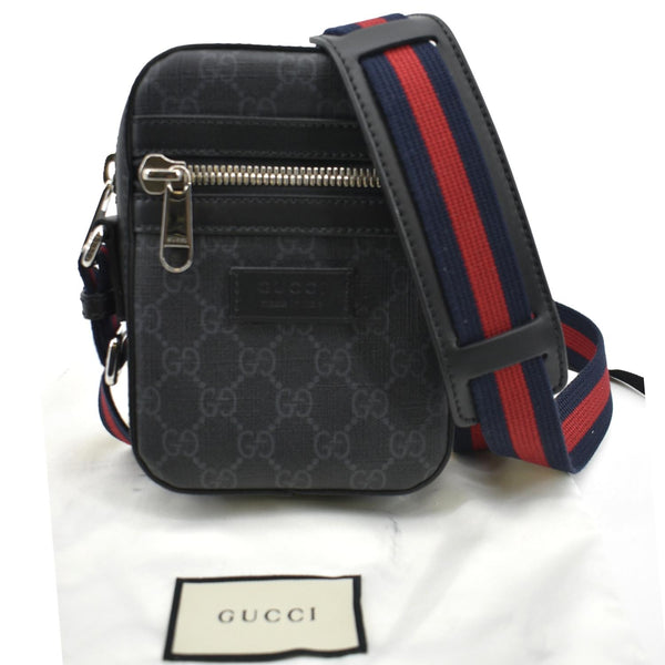 GUCCI GG Supreme Monogram Canvas Web Messenger Bag Black 598103