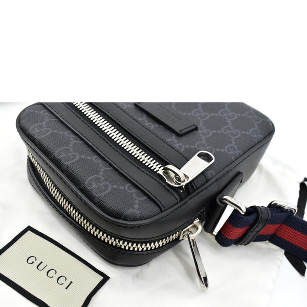 GUCCI GG Supreme Monogram Canvas Web Messenger Bag Black 598103