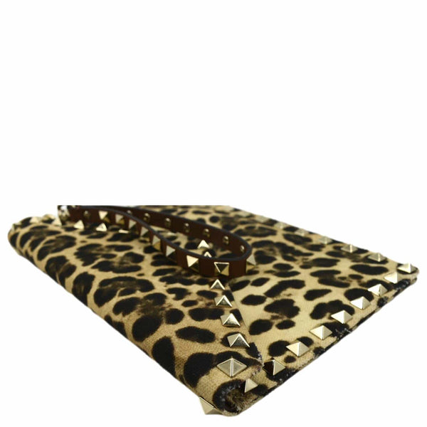 VALENTINO Rockstud Medium Leopard Print Canvas Clutch Bag Multicolor