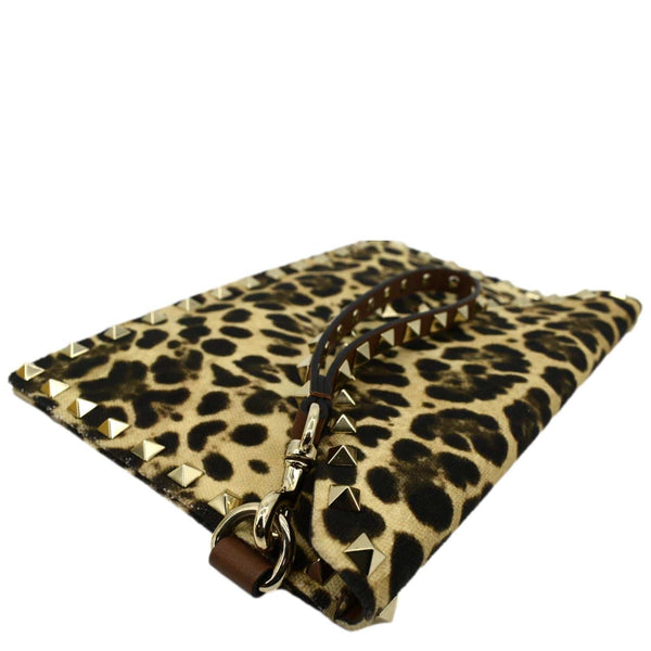 VALENTINO Rockstud Medium Leopard Print Canvas Clutch Bag Multicolor