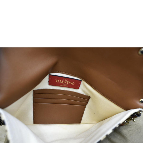 VALENTINO Rockstud Medium Leopard Print Canvas Clutch Bag Multicolor