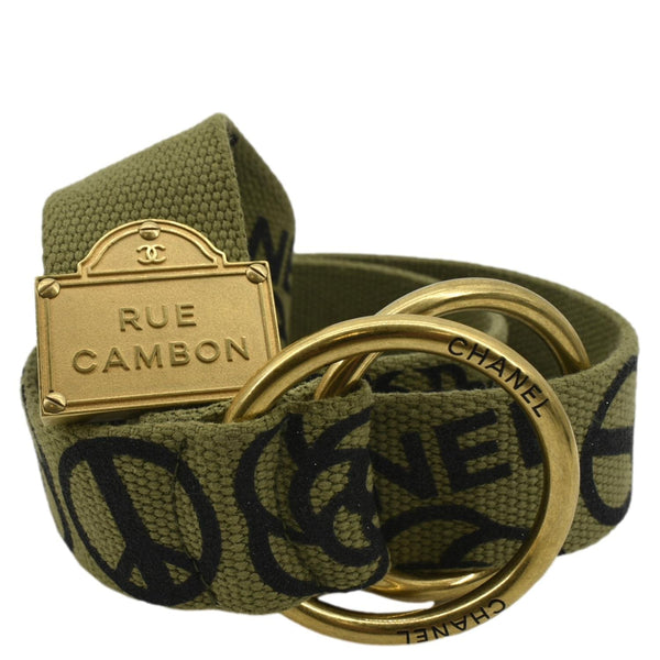 CHANEL CC Logo Embossed Canvas Belt Green