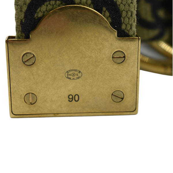 CHANEL CC Logo Embossed Canvas Belt Green