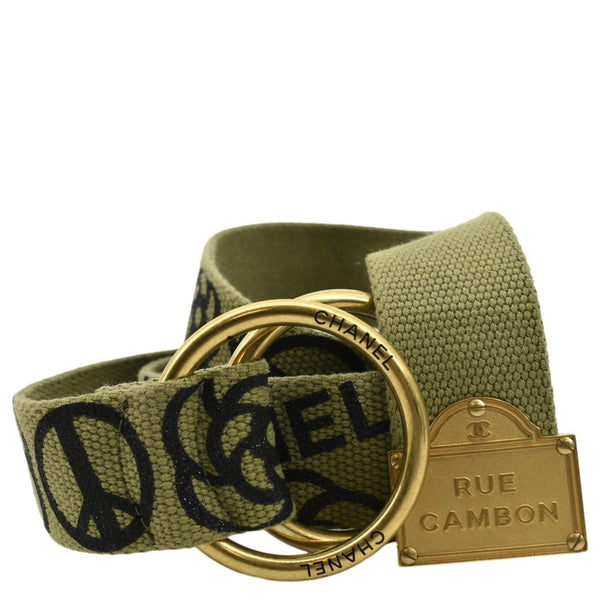 CHANEL CC Logo Embossed Canvas Belt Green